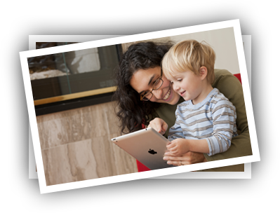 Mother and son playing Reading Raven on the iPad