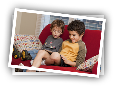 2 Brothers playing Reading Raven on the iPad